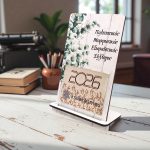 Ξύλινο Επιτραπέζιο Ημερολόγιο Παχύφυτα 2 Λευκό Ξύλο Ξύλινο Επιτραπέζιο Ημερολόγιο Παχύφυτα Λευκό Ξύλο
