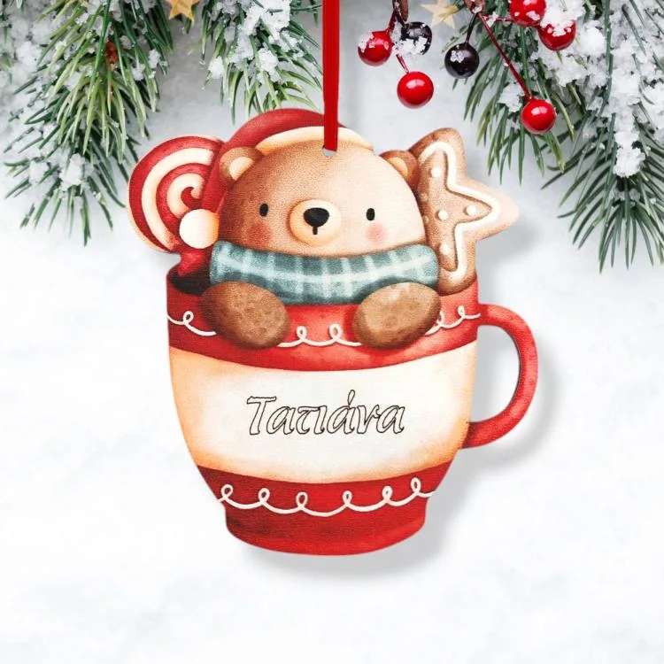 Ξύλινο Χριστουγεννιάτικο Στολίδι Αρκουδάκι με Όνομα