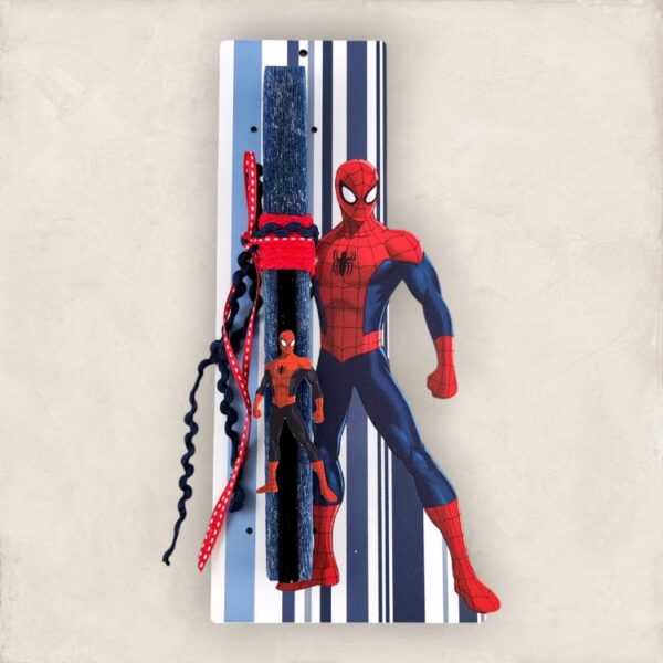Πασχαλινή Λαμπάδα Spiderman με Ξύλινο Στοιχείο