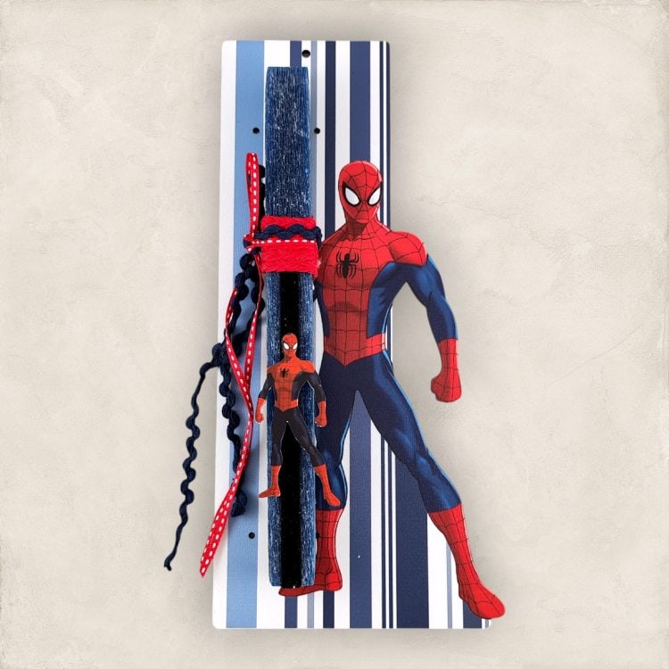 Πασχαλινή Λαμπάδα Spiderman με Ξύλινο Στοιχείο
