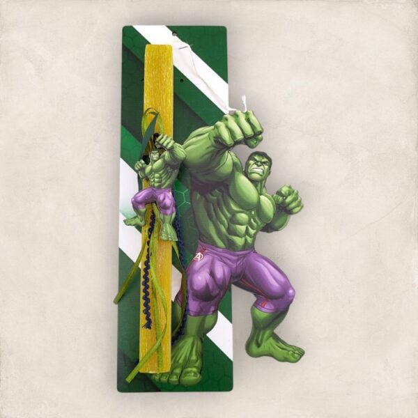 Πασχαλινή Λαμπάδα Hulk με Ξύλινο Στοιχείο