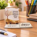 Ξύλινο Ημερολόγιο με Βάση Χρυσό Δέντρο