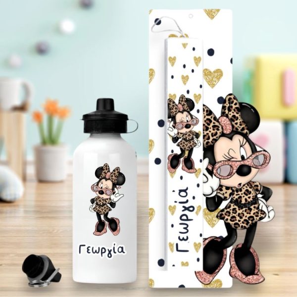 Σετ Πασχαλινή Λαμπάδα και Παγούρι Minnie Mouse Diva με Όνομα