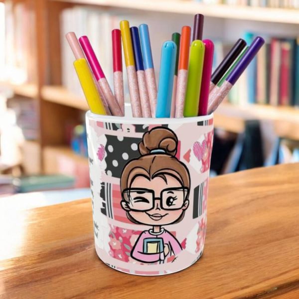 Δώρο για Δασκάλα Πήλινη Μολυβοθήκη Pink Teacher Όνομα