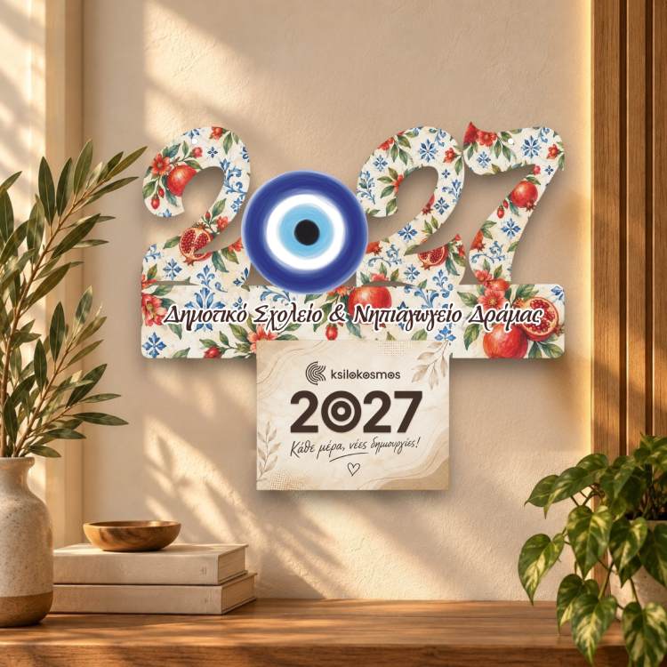 Ξύλινο Ημερολόγιο 2027 Μάτι με Ρόδια