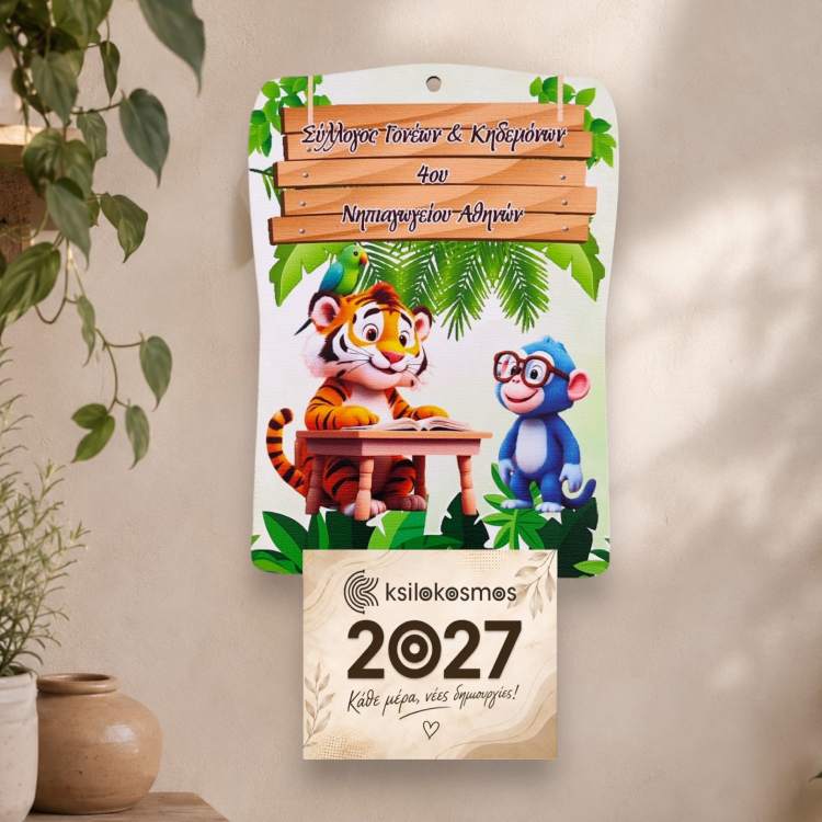Ξύλινο Σχολικό Ημερολόγιο Ζωάκια σε Θρανίο