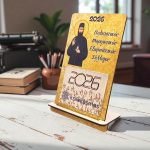 Ξύλινο Επιτραπέζιο Ημερολόγιο Άγιος Εφραίμ με Χρυσό Φόντο