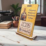 Ξύλινο Επιτραπέζιο Ημερολόγιο Άγιος Νικόλαος με Χρυσό Φόντο
