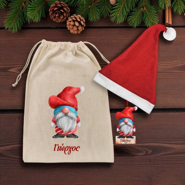 Χριστουγεννιάτικος Σάκος Gnome Raper με Σκούφο και Στολίδι