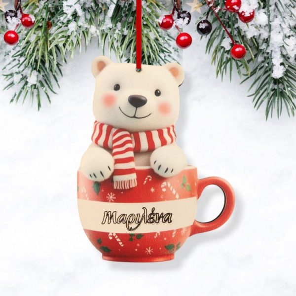Ξύλινο Χριστουγεννιάτικο Στολίδι White Bear με Όνομα