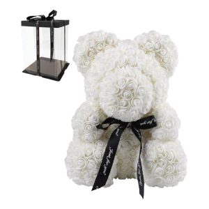 Rose Bear από Άσπρα Τριαντάφυλλα με Φιογκάκι σε Συσκευασία Δώρου – 25 cm Rose Bear από Άσπρα Τριαντάφυλλα με Φιογκάκι σε Συσκευασία Δώρου – 25 cm