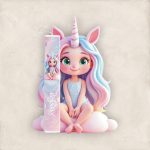 Έγχρωμη Πασχαλινή Λαμπάδα Cloud Unicorn Girl με Όνομα - Περίγραμμα