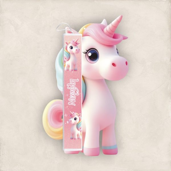 Έγχρωμη Πασχαλινή Λαμπάδα Unicorn Μονόκερος με Όνομα