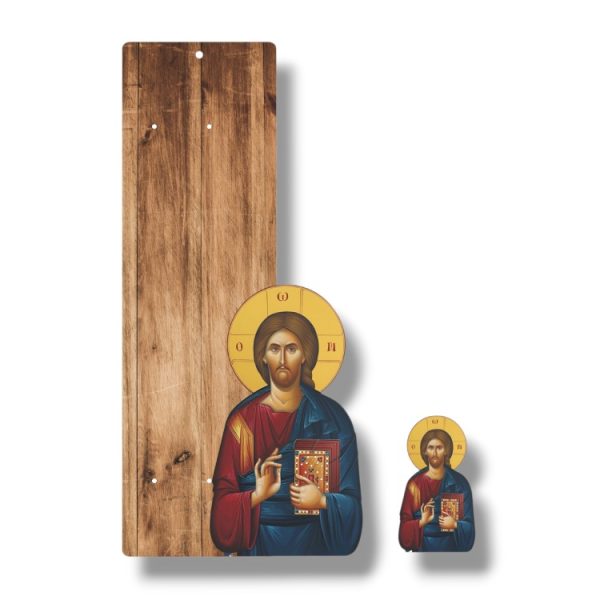 Πασχαλινή Βάση Λαμπάδας Χριστός με Ξύλινο Στοιχείο