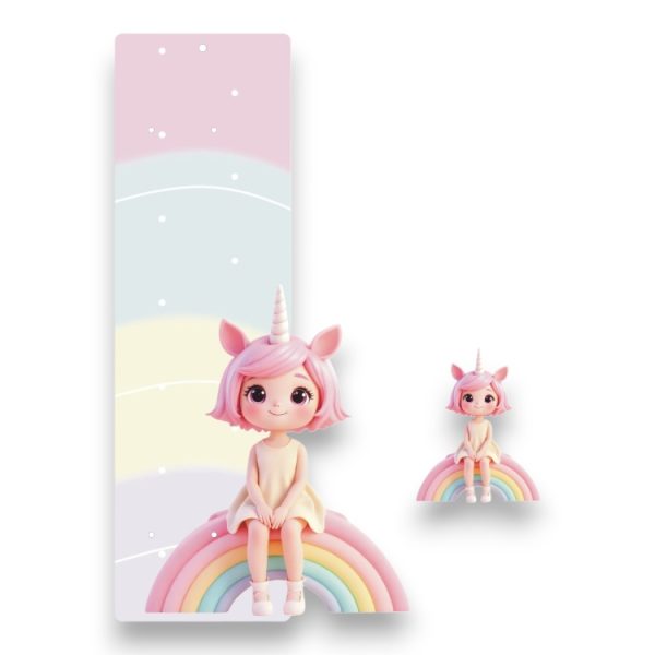 Πασχαλινή Βάση Λαμπάδας Rainbow Unicorn Girl με Ξύλινο Στοιχείο