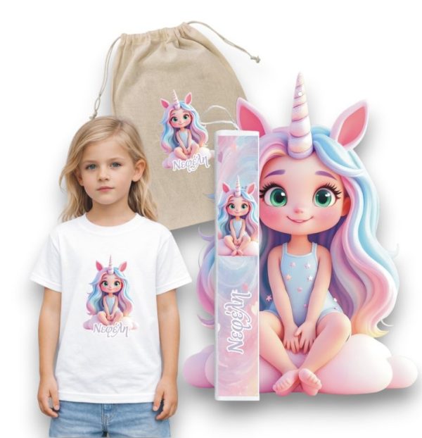 Πασχαλινός Σάκος Cloud Unicorn Girl με Λαμπάδα και Μπλουζάκι - Περίγραμμα