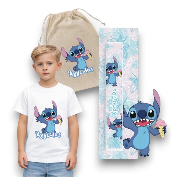 Πασχαλινός Σάκος Stitch με Λαμπάδα και Μπλουζάκι