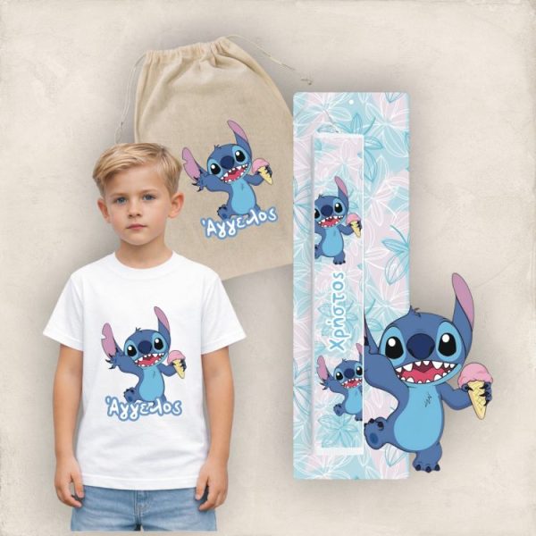Πασχαλινός Σάκος Stitch με Λαμπάδα και Μπλουζάκι