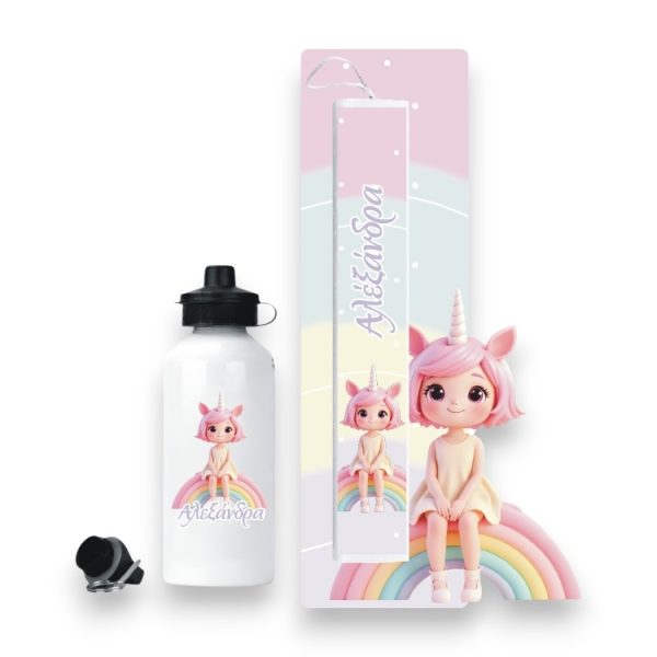 Σετ Πασχαλινή Λαμπάδα και Παγούρι Rainbow Unicorn Girl με Όνομα