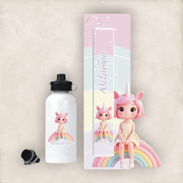 Σετ Πασχαλινή Λαμπάδα και Παγούρι Rainbow Unicorn Girl με Όνομα