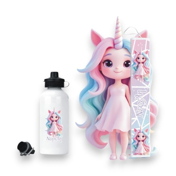 Σετ Πασχαλινή Λαμπάδα και Παγούρι Unicorn Girl με Όνομα - Περίγραμμα