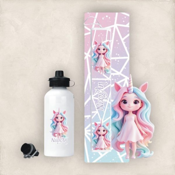 Σετ Πασχαλινή Λαμπάδα και Παγούρι Unicorn Girl με Όνομα