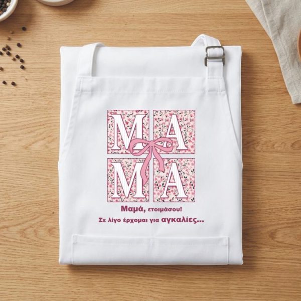Δώρο Γιορτή Μητέρας Ποδιά Pink Floral Mama με Αφιέρωση