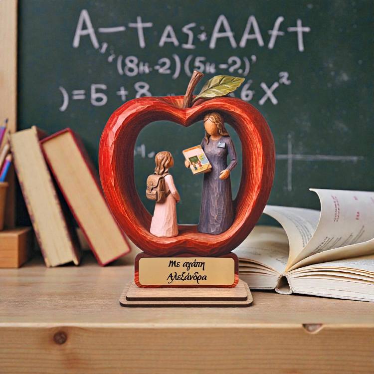 Αναμνηστικό Δώρο Για Δασκάλα Μήλο Καρδιά με Αφιέρωση - Κορίτσι