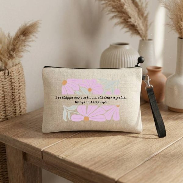 Δώρο για Δασκάλα Λινό Τσαντάκι Pink Velvet με Αφιέρωση