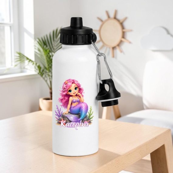 Μεταλλικό Παγούρι με Εκτύπωση Pink Mermaid με Όνομα
