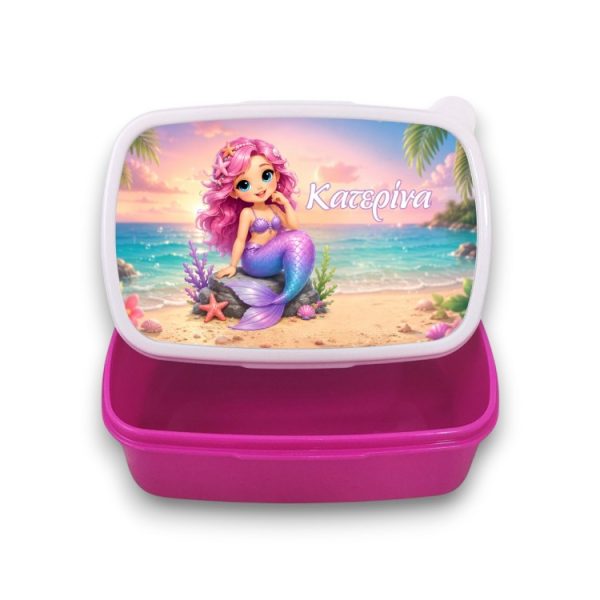 Σχολικό Δοχείο Φαγητού Pink Mermaid με Όνομα