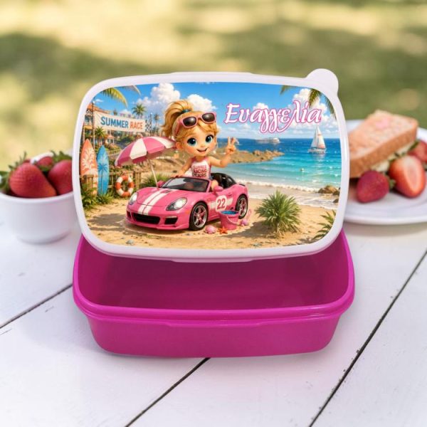 Σχολικό Δοχείο Φαγητού Pink Racer με Όνομα Σχολικό Δοχείο Φαγητού Pink Racer με Όνομα