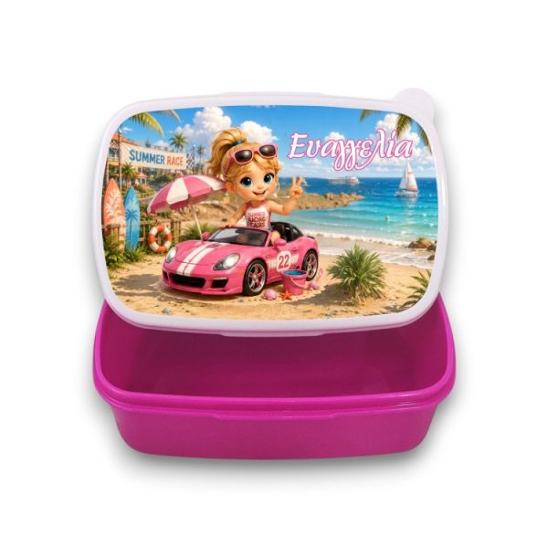 Σχολικό Δοχείο Φαγητού Pink Racer με Όνομα