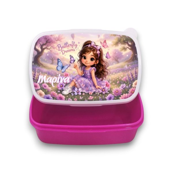 Σχολικό Δοχείο Φαγητού Purple Butterfly με Όνομα