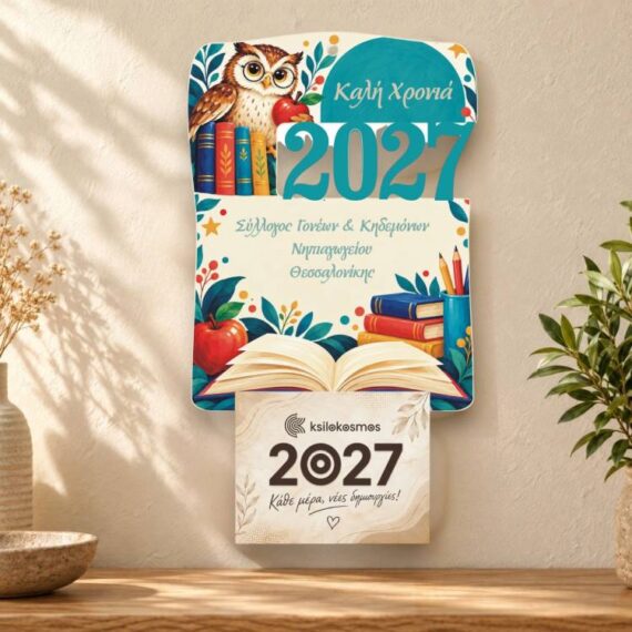 Ξύλινο Ημερολόγιο για Σχολεία 2027 Σοφή Κουκουβάγια