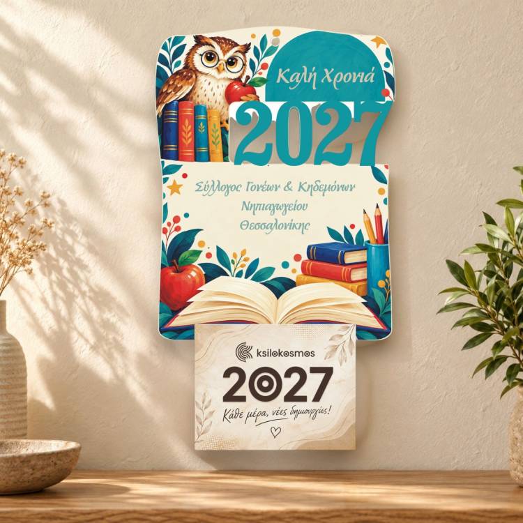 Ξύλινο Ημερολόγιο για Σχολεία 2027 Σοφή Κουκουβάγια