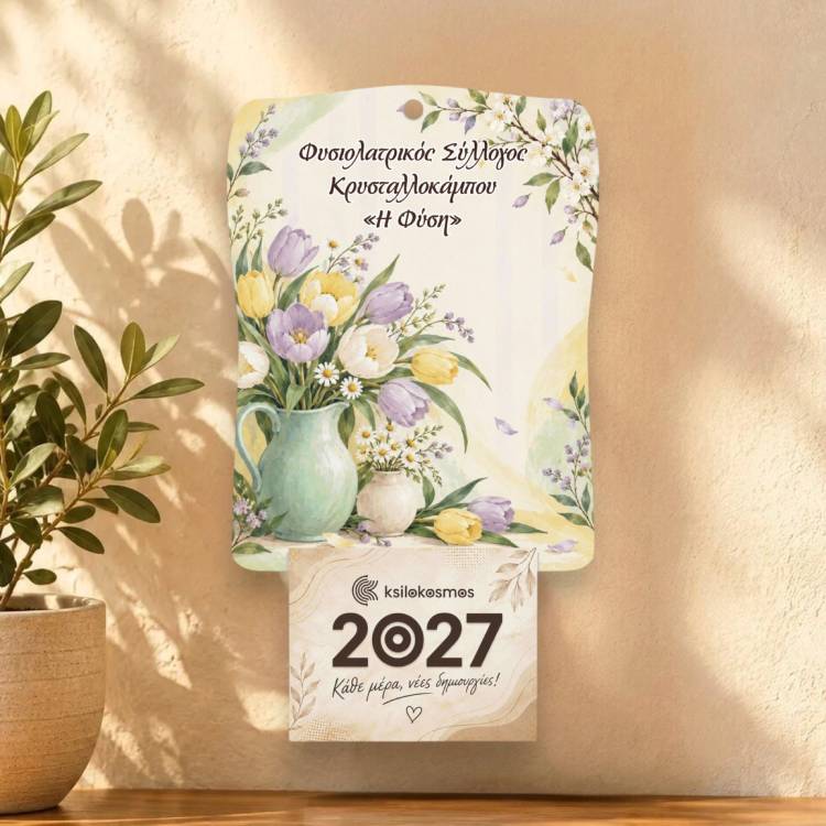 Ξύλινο Ημερολόγιο Τοίχου 2027 Ανθισμένες Τουλίπες