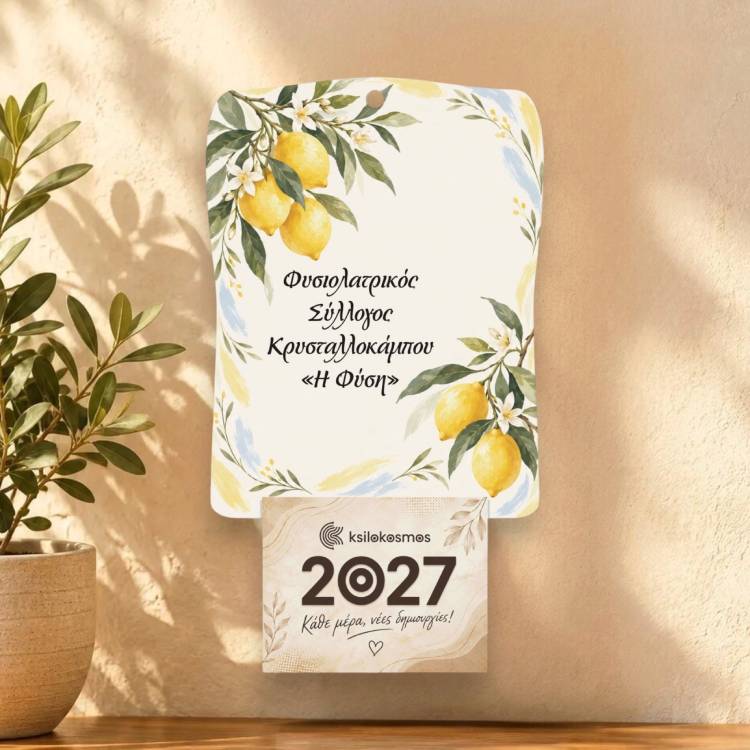 Ξύλινο Ημερολόγιο Τοίχου 2027 Καλλιτεχνικά Λεμόνια