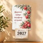 Ξύλινο Ημερολόγιο Τοίχου 2027 Καλλιτεχνικά Ρόδια σε Λευκό Ξύλο