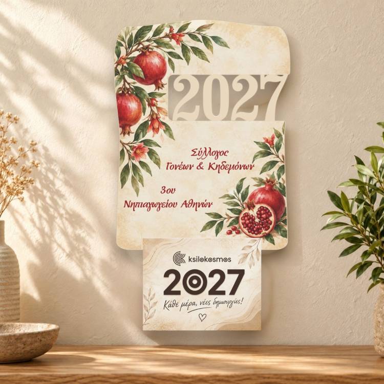 Ξύλινο Ημερολόγιο Τοίχου 2027 Κλαδιά Ροδιάς