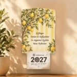 Ξύλινο Ημερολόγιο Τοίχου 2027 Ρετρό Λεμονιά σε Ριγέ Φόντο Ξύλινο Ημερολόγιο Τοίχου 2027 Ρετρό Λεμονιά σε Ριγέ Φόντο