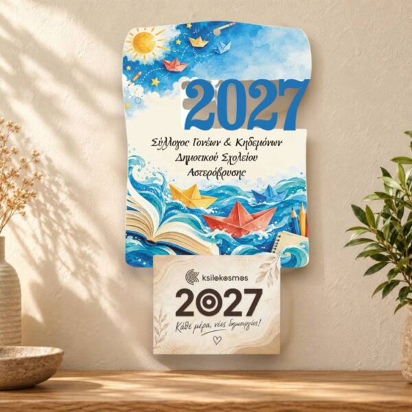 Ξύλινο Σχολικό Ημερολόγιο 2027 Χάρτινα Καραβάκια
